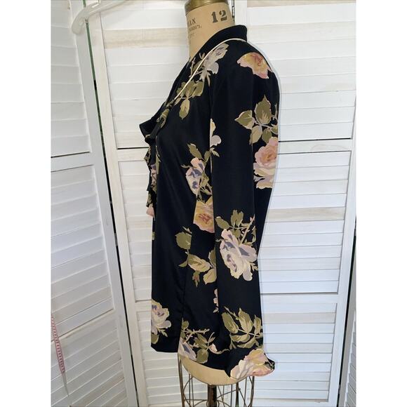 Vintage 80s Connie Anderson Audio Rayon Blazer Shrug Coat Floral Flutter Large - Picture 7 of 8